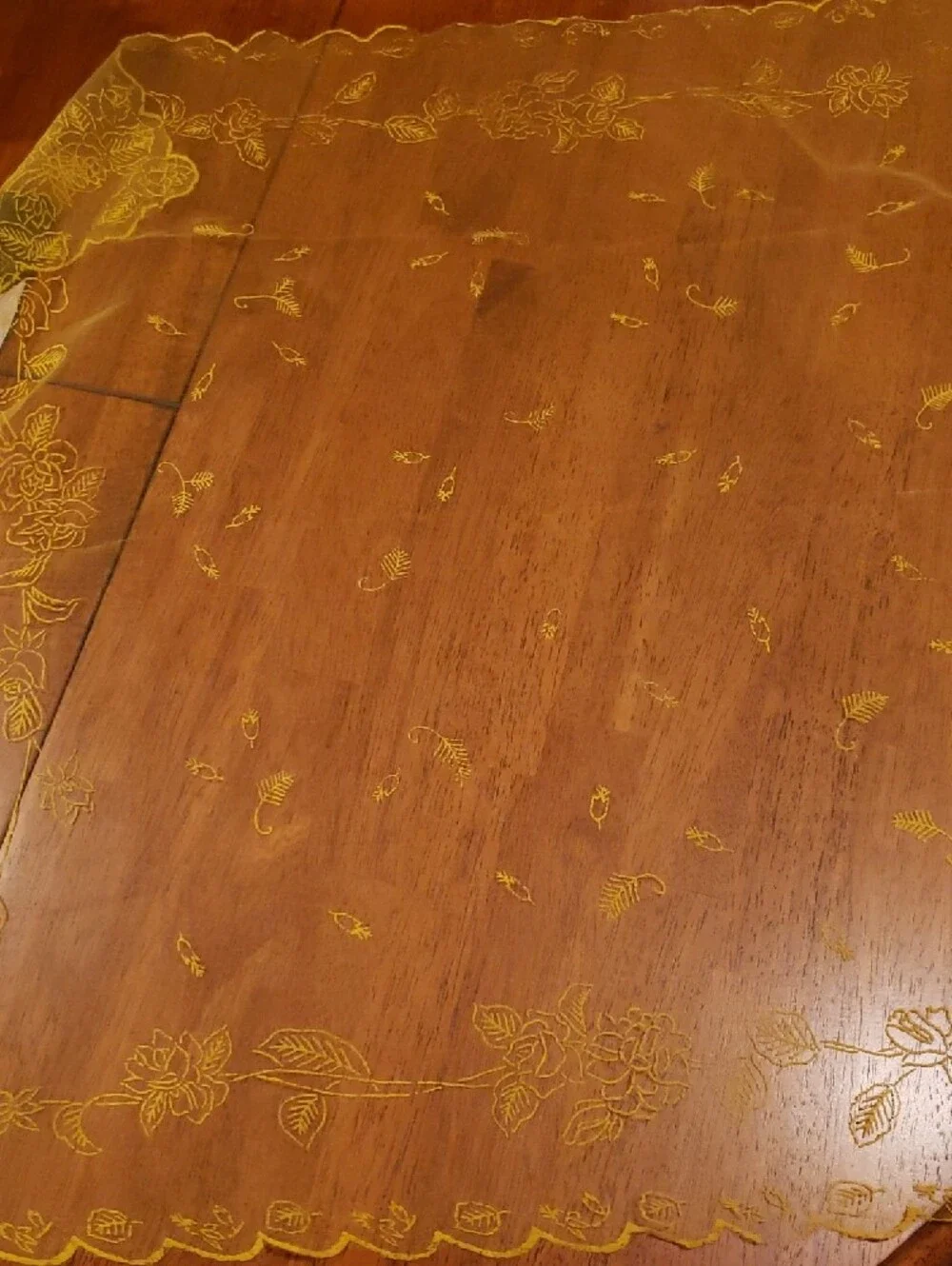 Vintage Yellow Sheer Floral Embossed Scarf Perfect for Fall